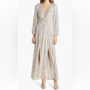 Pisarro Nights long sleeve A-line sequin gown